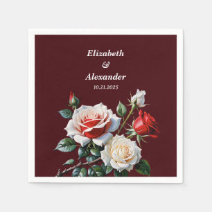 Dark Pretty pink white red roses floral wedding  Napkin