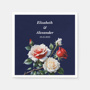 Dark Pretty pink white red roses floral wedding Napkin