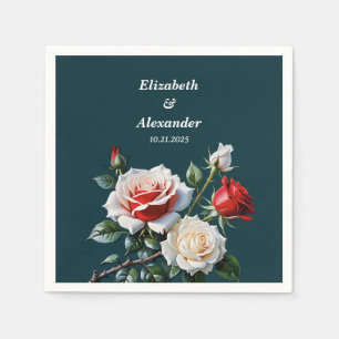 Dark Pretty pink white red roses floral wedding  Napkin