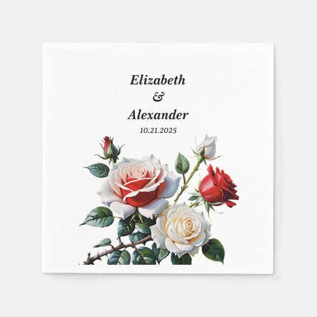 Dark Pretty pink white red roses floral wedding  Napkin (Front)