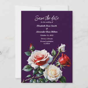 Dark Pretty pink white red roses floral wedding Save The Date