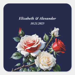 Dark Pretty pink white red roses floral wedding Square Sticker