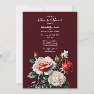 Dark Pretty pink white red roses Rehearsal dinner Invitation