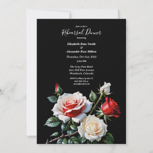 Dark Pretty pink white red roses Rehearsal dinner Invitation
