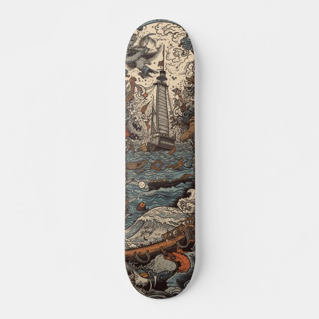 Dark psychedelic Lighthouse Skateboard (Front)