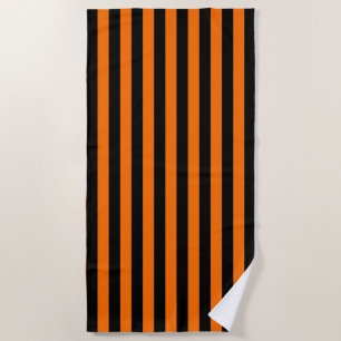 Dark Pumpkin Orange and Black Horizontal Witch Str Beach Towel