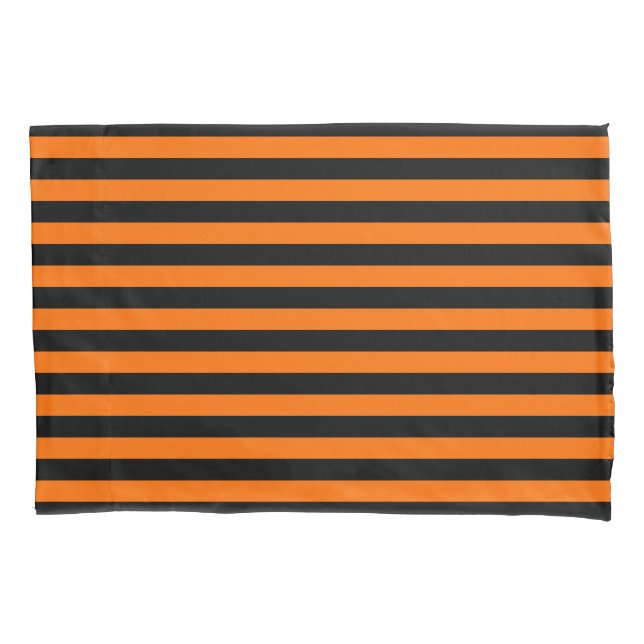 Dark Pumpkin Orange and Black Horizontal Witch Str Pillowcase (Front)