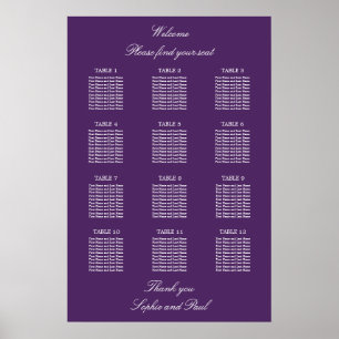 Dark Purple 12 Table Wedding Seating Chart Poster
