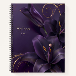 Dark Purple 3D Flowers Notebook
