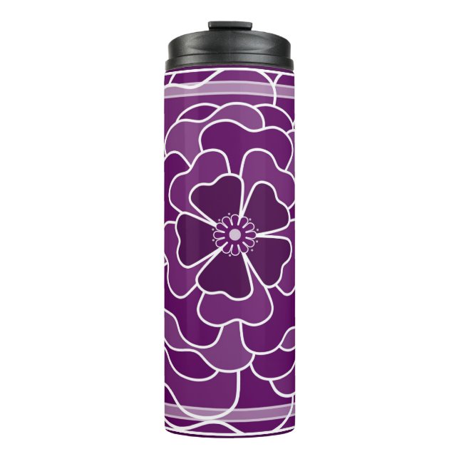 Dark purple abstract flower pattern thermal tumbler (Front)