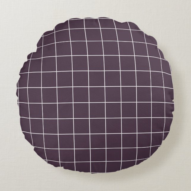 Dark purple aesthetic background grid pattern round pillow (Front)