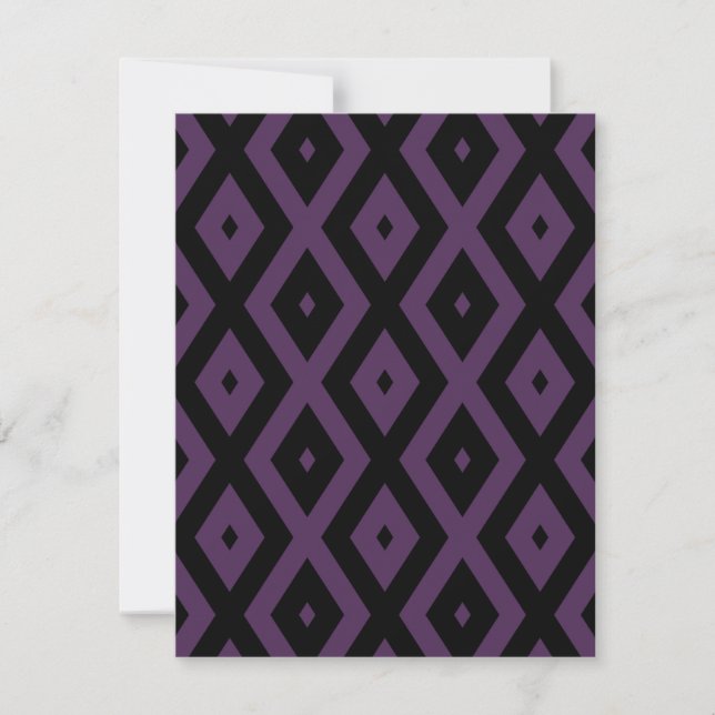 Dark purple and black diamond pattern RSVP card (Front)