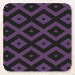 Dark purple and black diamond pattern square paper coaster