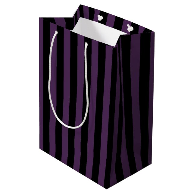 Dark purple and black stripes medium gift bag (Back Angled)