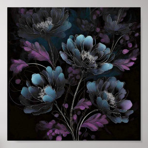Dark purple and blue floral art poster