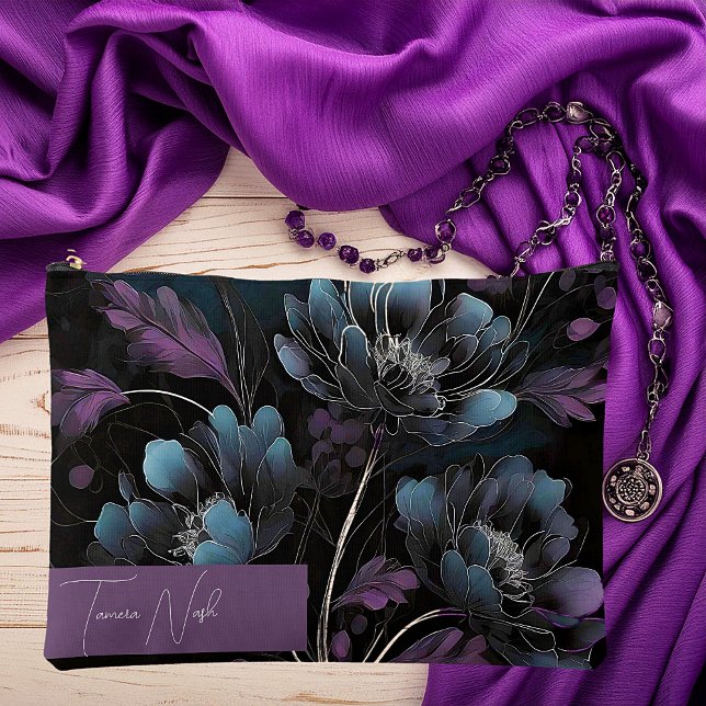 Dark purple and blue floral personalized accessory pouch (Creator Uploaded)