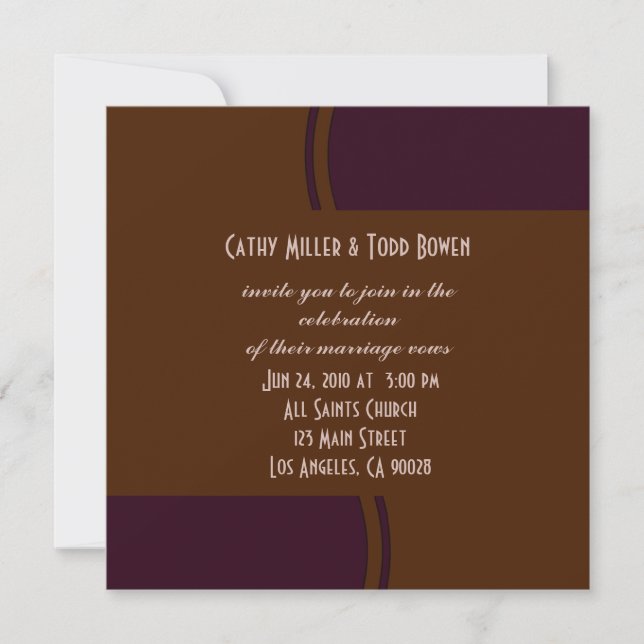 Dark purple and Brown modern Wedding Invitation (Front)