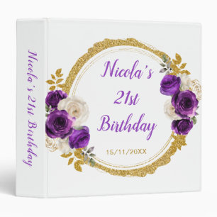Dark Purple and Gold Elegant Flowers Birthday  Binder