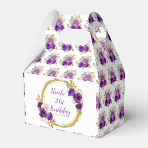 Dark Purple and Gold Elegant Flowers Birthday Favor Box