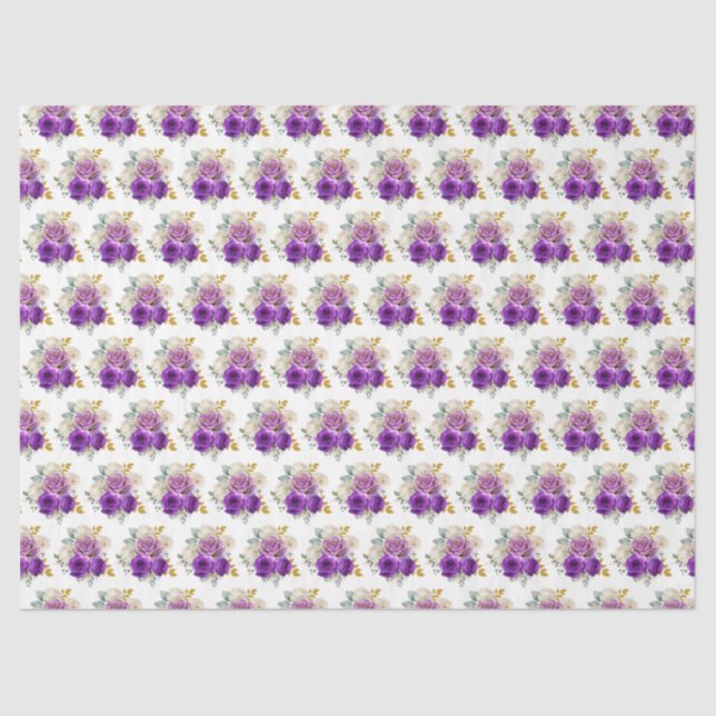 Dark Purple and Gold Elegant Flowers  Tissue Paper (Front)