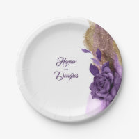 Dark Purple and Gold Glitter Floral Modern