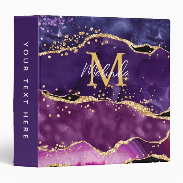 Dark Purple and Gold Glitter Sequins Agate Binder (Front/Spine)