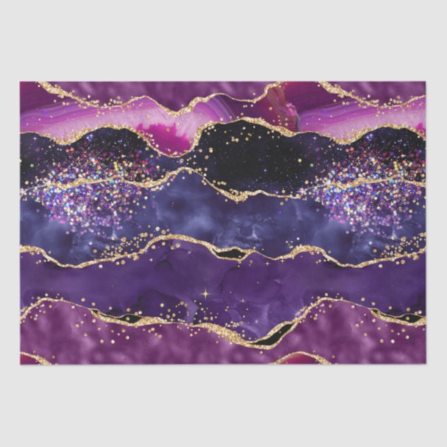 Dark Purple and Gold Glitter Sequins Agate Tissue Paper (Front)