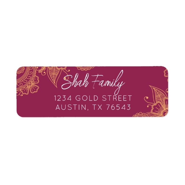 Dark Purple and Gold Henna Return Address (Front)