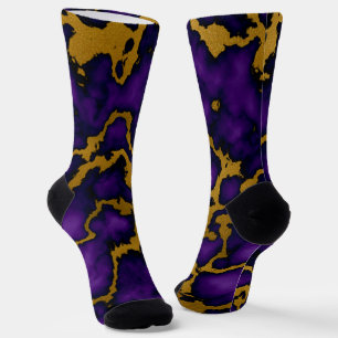 Dark Purple and Gold Marble Texture Design Socks
