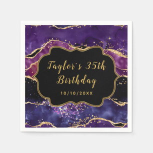 Dark Purple and Gold Sequins Agate Birthday Napkin