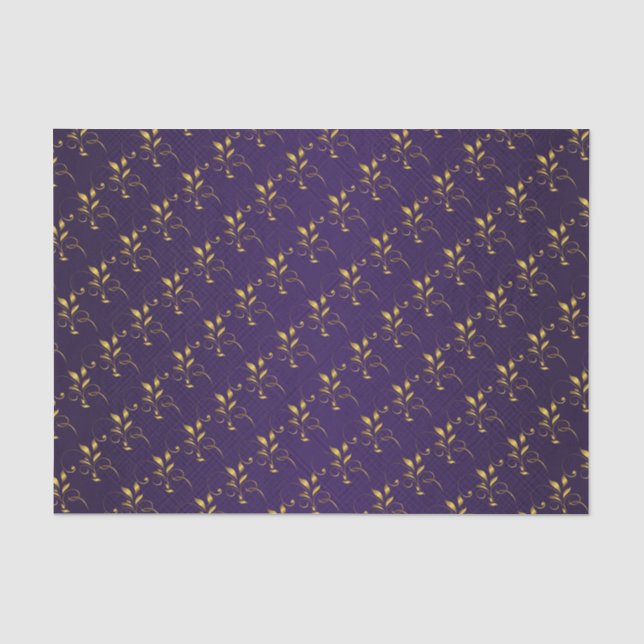 Dark Purple and Golden Floral Design Tissue Paper (Front)