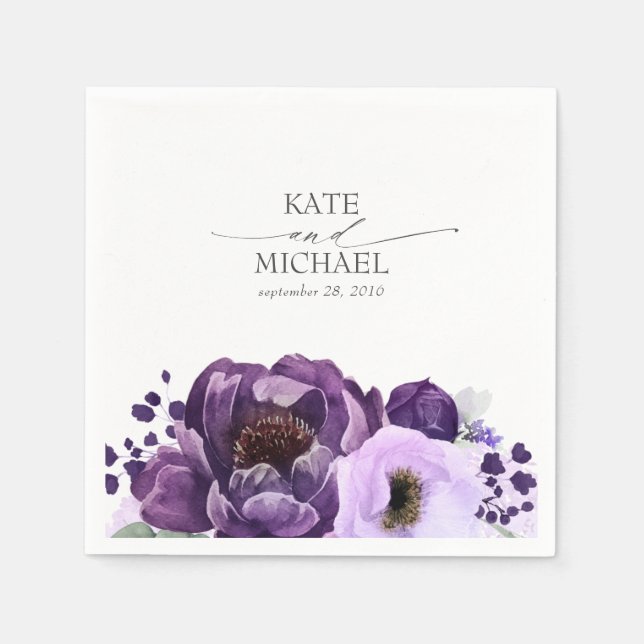 Dark Purple and Lilac Purple Floral Botanical Napkin (Front)