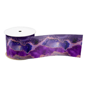 Dark Purple and Pink Glitter Sequins Agate Satin Ribbon