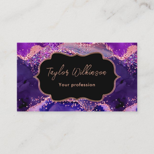 Dark Purple and Pink Sequins Agate Business Card (Front)
