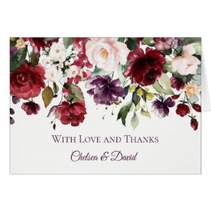 Dark Purple and Red Floral Wedding Thank You