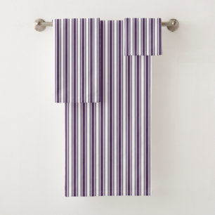Dark purple and white candy stripes bath towel set