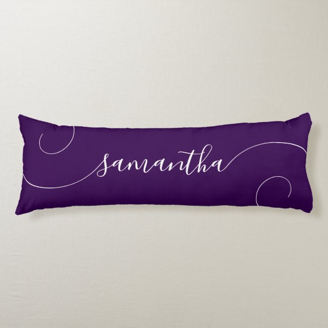 Dark Purple and White Curly Signature Name Body Pillow (Front)