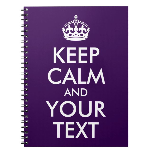 Dark Purple and White Keep Calm and Your Text Notebook (Front)