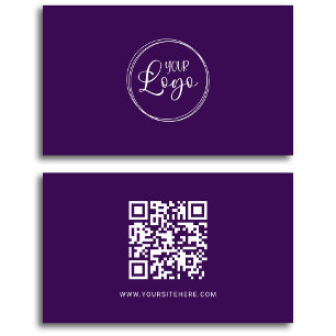 Dark Purple and White Logo Minimalist QR Code Business Card