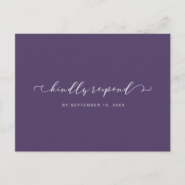 Dark Purple and White Rsvp with Meal Choice Invitation Postcard (Front)