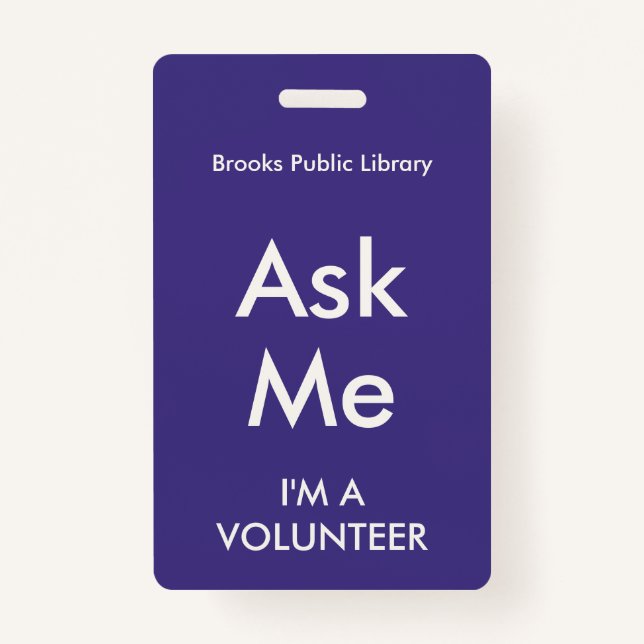 Dark Purple Ask Me Badge for Volunteers (Front)