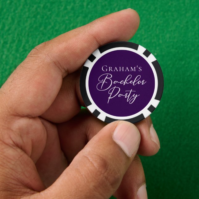 Dark Purple Bachelor Party Personalized Poker Chips (Hand)