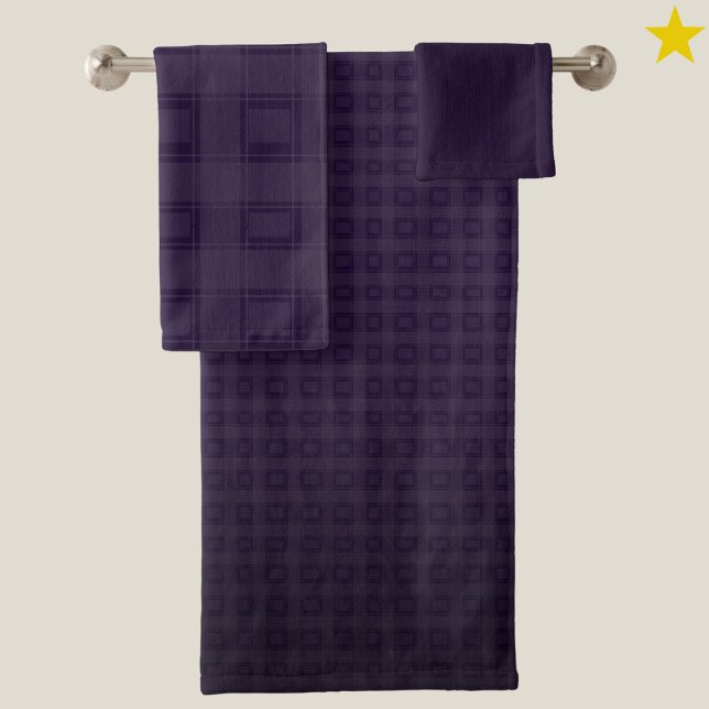 Dark Purple Bath Set Check Pattern Indigo Gradient (Creator Uploaded)