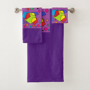 Dark purple bath towel set with big colour pattern