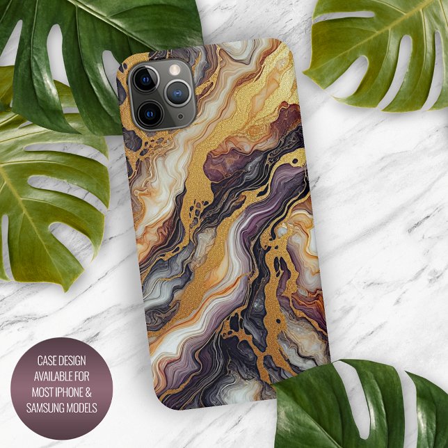 Dark Purple Black Grey White Gold Marble Pattern iPhone Case (Creator Uploaded)