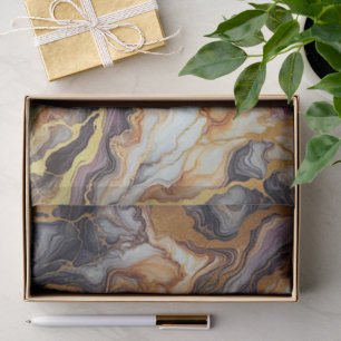 Dark Purple Black Grey White Gold Marble Pattern Tissue Paper
