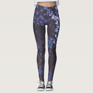 Dark Purple Blue Flowers Leggings