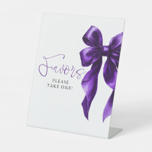 Dark Purple Bow Bridal Shower Favors Pedestal Sign