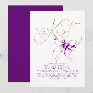 Dark Purple Bow She's Tying The Knot Bridal Shower Invitation