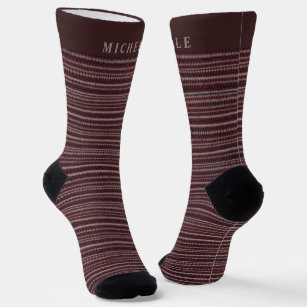 Dark Purple Brown Lines Striped Custom Name  Socks